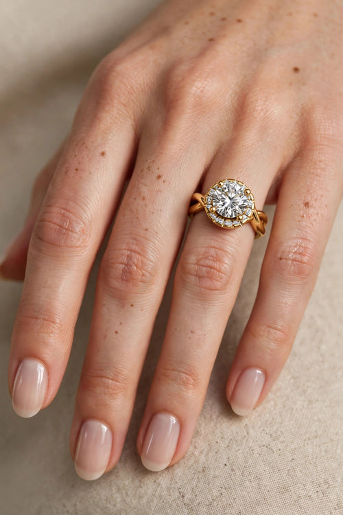 0.95ct Brilliant Cut Diamond Gold Halo Engagement Ring - 04US11