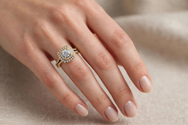 1.13ct Brilliant Cut Diamond Double Halo Gold Engagement Ring - 04US09A