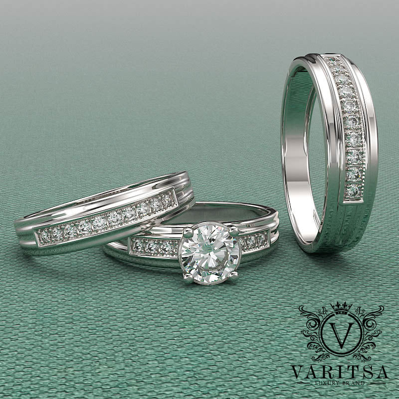 Diamond Set Complete Set 1.28ct Round Diamond Complete Wedding Set - 01BS16