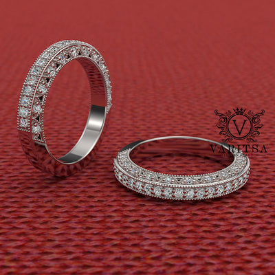 0.25ct Brilliant Diamond Vintage Gold Wedding Band - 01US65V