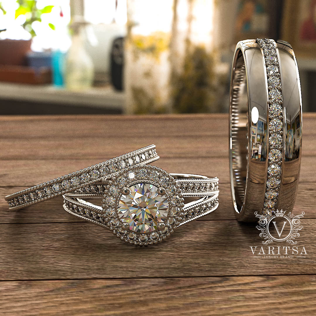 Diamond Set Complete Set 1.6ct Brilliant Diamond Complete Wedding Set - 03US19