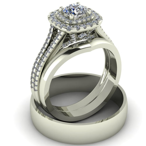 1.13ct Brilliant Cut Diamond Double Halo Gold Complete Set - 04US09C
