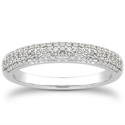 14k White Gold Triple Multi-Row Micro- Pave Diamond Wedding Ring Band